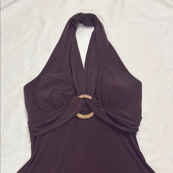 My Michelle Vintage Y2k Womens Small Brown Halter Mini Dress Western Festival - Picture 2 of 7